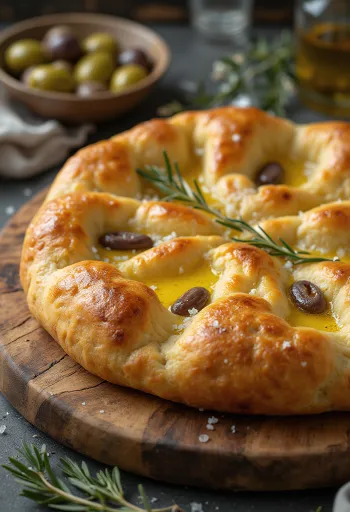 Pizza Focaccia mit Salz und Olivenöl aus Ligurien