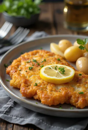 Schweineschnitzel mit Kartoffeln, knuspriges Fleisch und buttrige Kartoffeln