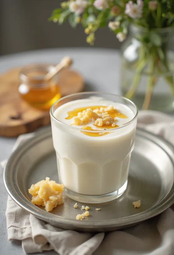 Frischer Pfefferminz-Kefir in einem Glas mit Eiswürfeln und Pfefferminzblättern