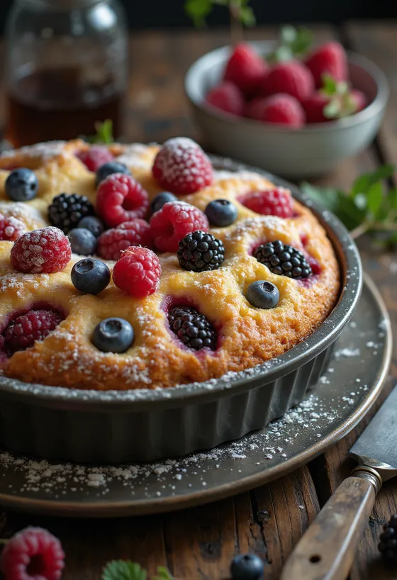Servierter Waldbeerenkuchen