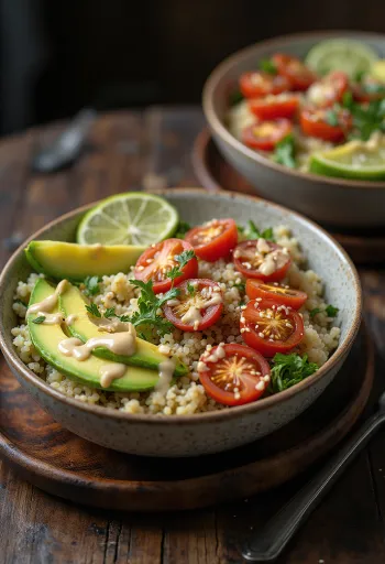 Quinoa-Buddha-Bowl mit Limette und Tahini