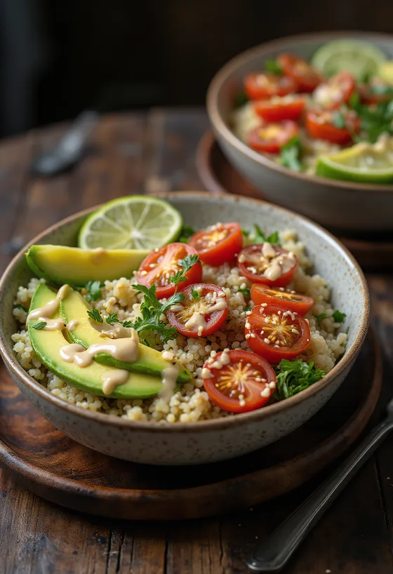 Quinoa-Buddha-Bowl mit Limette und Tahini