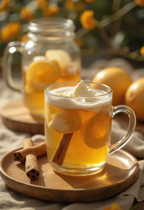 Honig-Ingwer-Cider im Becher serviert