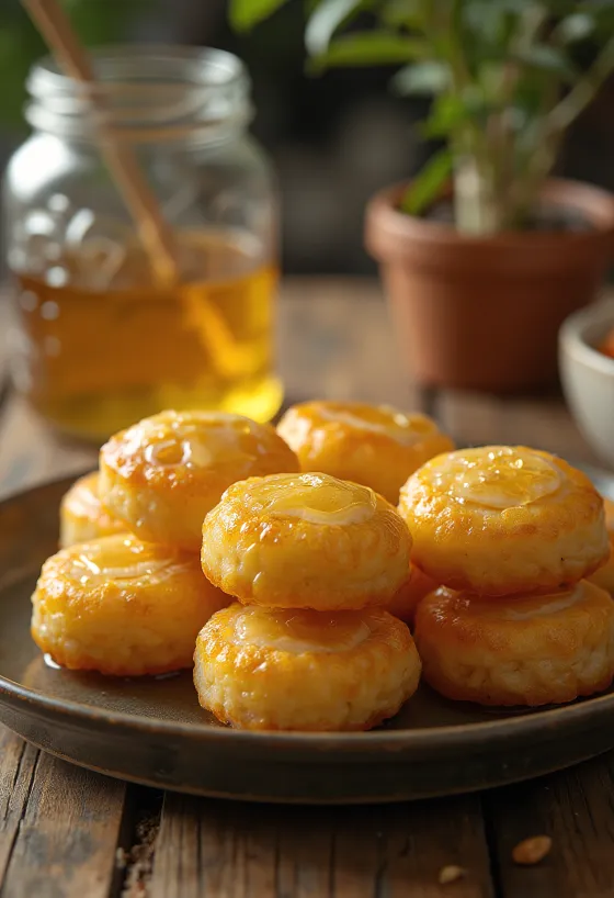 Pakon Pitha mit Zuckersirup serviert