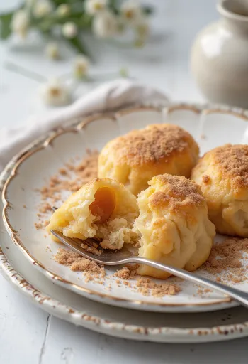 Alternativtext: Frisch zubereitete Zwetschgenknödel mit Zimtzucker und Semmelbröseln