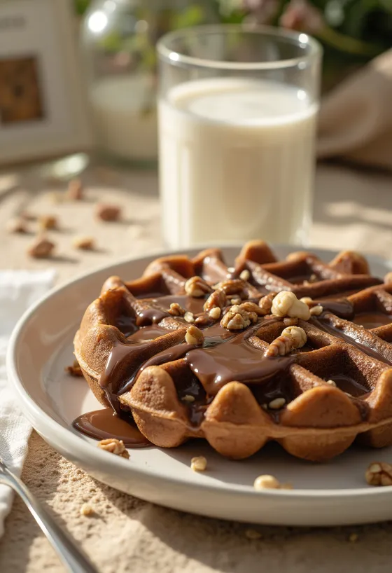 Vollmilchschokoladen-Waffeln mit geschmolzener Schokolade