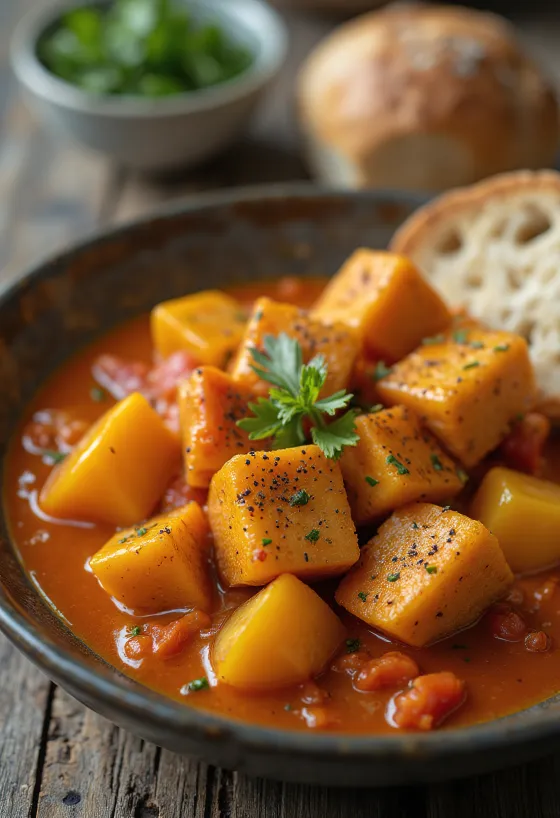 Serviertes veganes Letscho mit Tofu