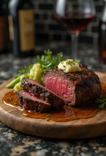 Chateaubriand Steak, serviert mit gedünstetem Gemüse und Butter