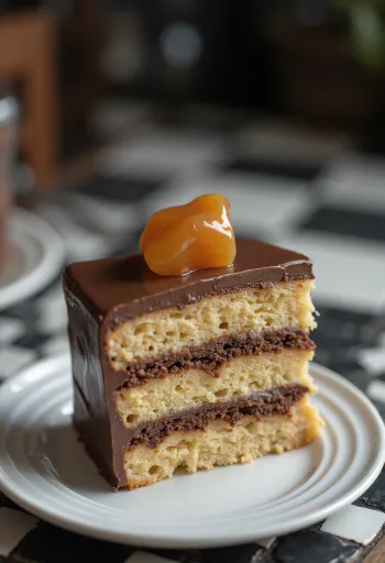 Dobos-Torte mit Karamellschicht und Schokoladencremefüllung