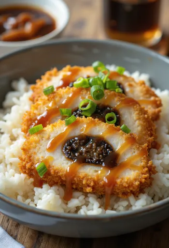 Katsudon mit Knoblauch-Miso-Füllung, frisch serviert