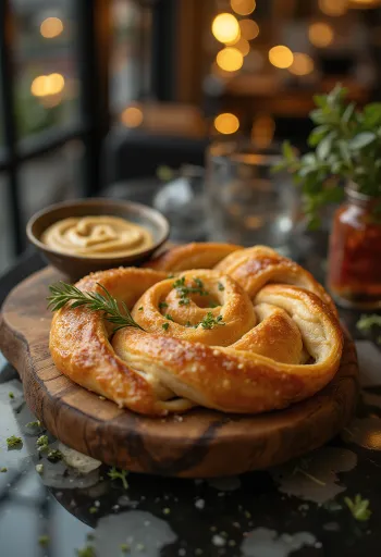 Servierter Burek mit Hummus