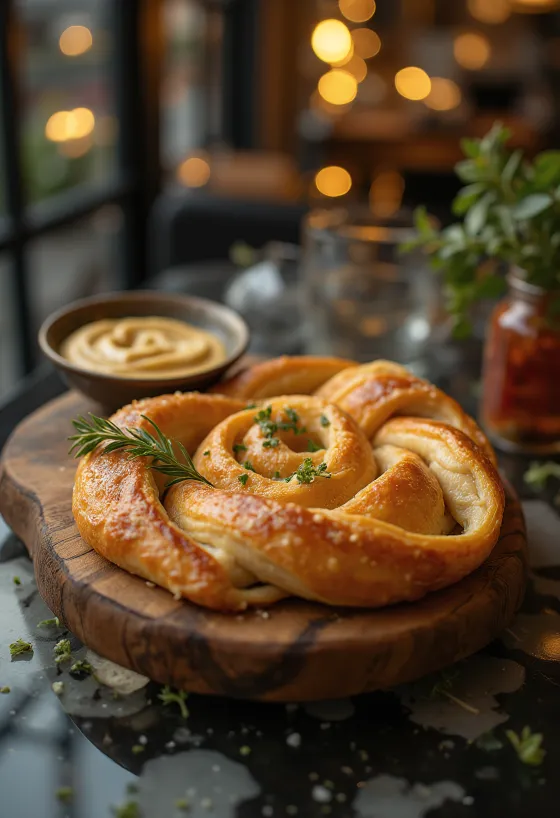 Servierter Burek mit Hummus