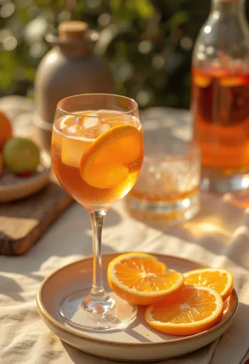 Orangen-Aperol Cocktail mit Orangenscheibe und Eis
