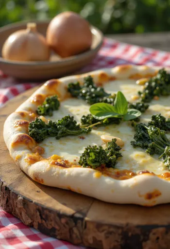 Pizza al Cavolo Nero mit Schwarzkohl und Käse