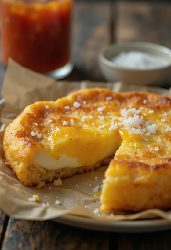 Arepa de Huevo, serviert auf einem Teller