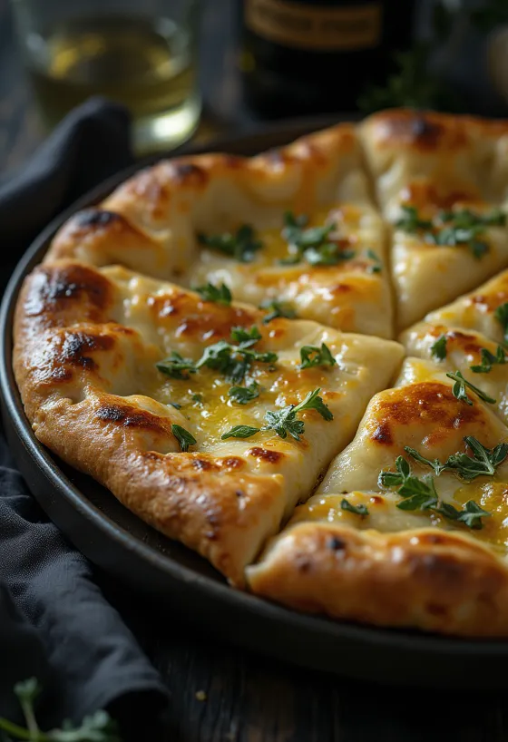 Calzone mit Knoblauch, goldbraune Kruste, gefüllt mit Knoblauch und Käse