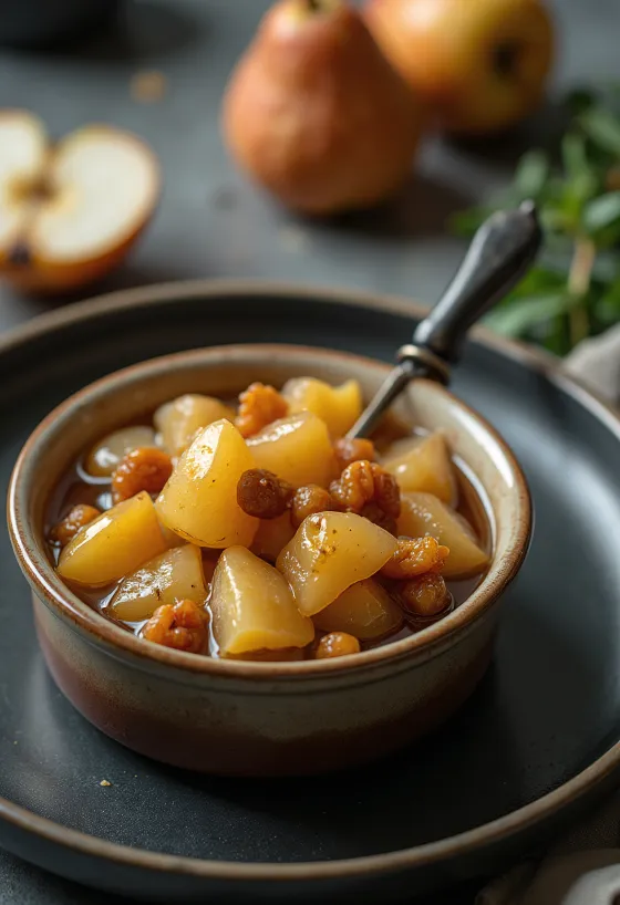 Serviertes süß-saures Birnen-Chutney