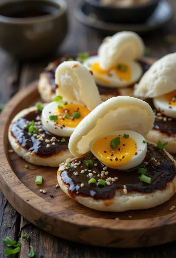 Eggplant Miso Bao mit Miso-glasierter gebratener Aubergine