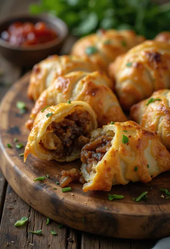 Khasta Kachori mit Zwiebelfüllung, serviert mit frischem Koriander