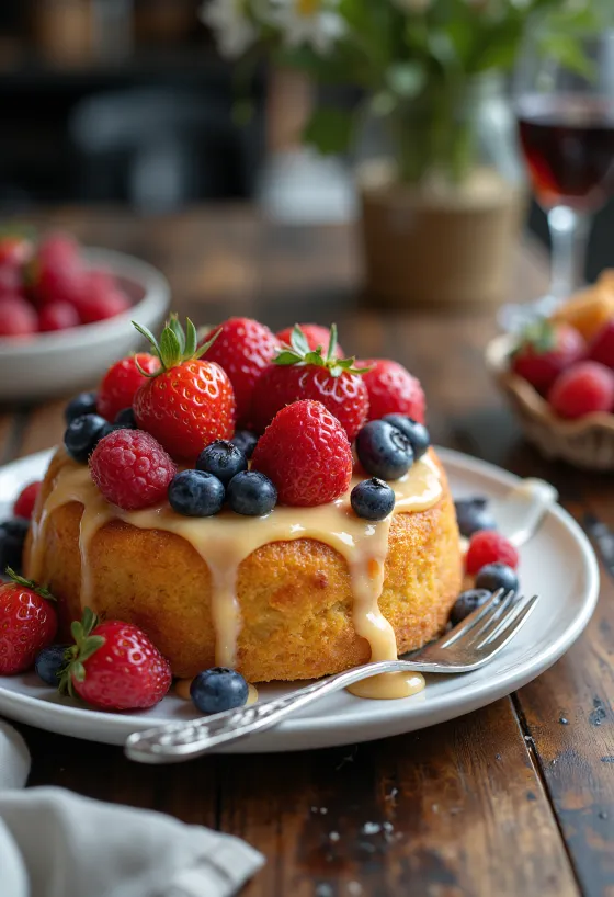 Sommerliche Obsttorte mit frischen Früchten dekoriert