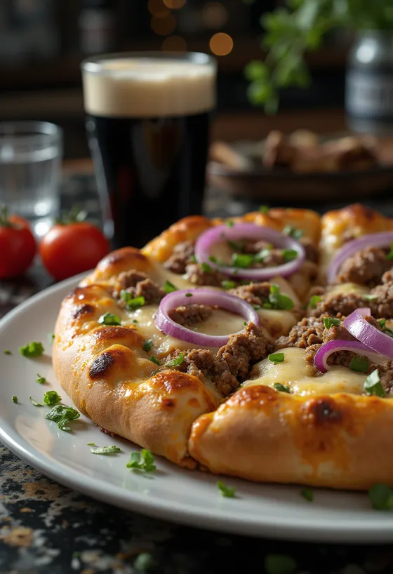Irische Rindfleischpizza serviert