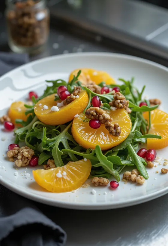 Servierter veganer Orangen-Walnuss-Salat