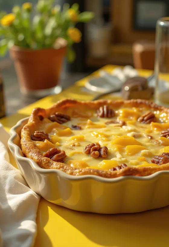 Geschnittene Brie-Walnuss-Quiche auf einem Teller