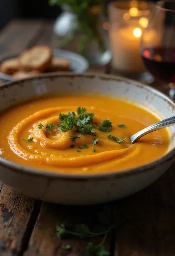 Karotten-Ingwer-Suppe mit Kokosmilch und Koriander