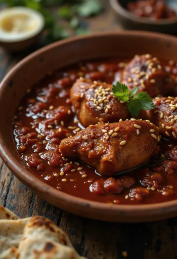 Mole Rojo mit Hähnchenfleisch in reichhaltiger Chilisoße