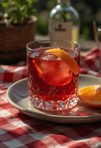 Negroni Cocktail mit Orangenschale garniert