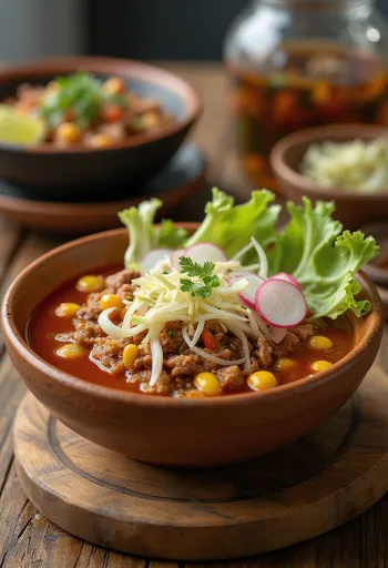 Pozole Suppe serviert