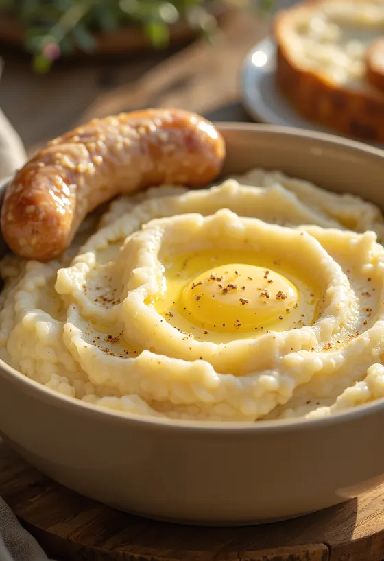 Alternativtext: Cremiges Kartoffelpüree mit Butter und Milch verrührt