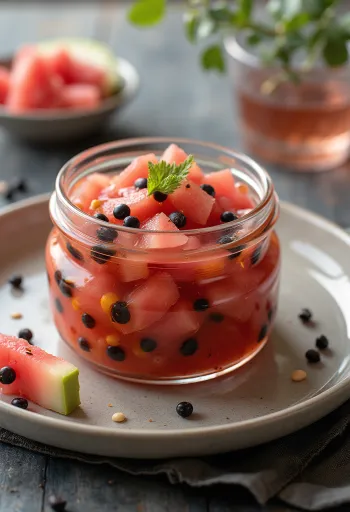 Würzig eingelegte Wassermelonenkerne im Glas