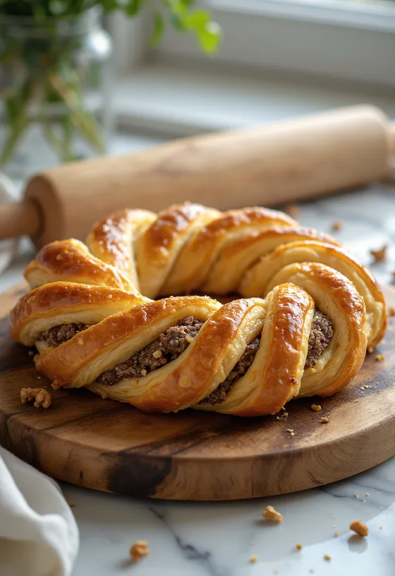 Veganer Kringle mit Walnuss und Zimt, frisch serviert