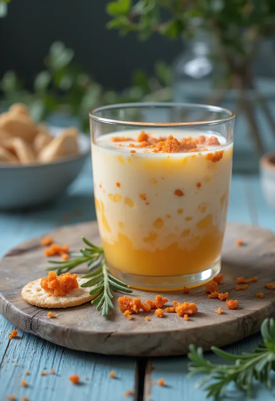 Probiotischer Kefir mit geräuchertem Paprika, dekoriert mit frischer Zitrone und Petersilie