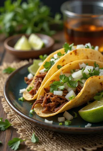Pulled Beef Taco, zartes Rindfleisch in Tortilla mit Krautsalat und Koriander