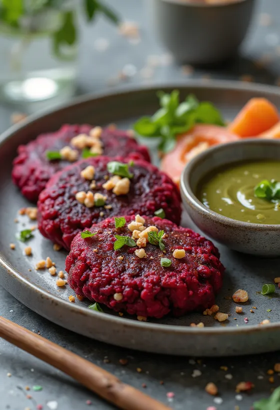 Vegane Rote-Bete-Bratlinge mit frischem Salat und Petersilie