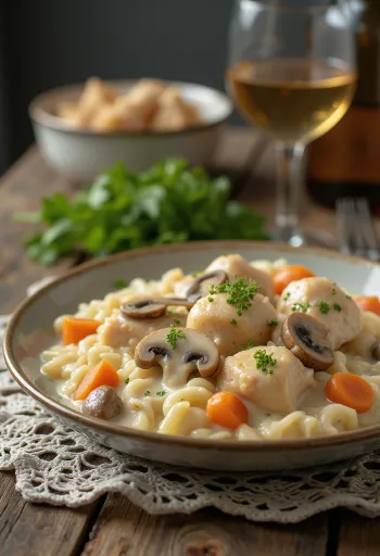 Chicken Fricassee mit cremiger Sauce serviert