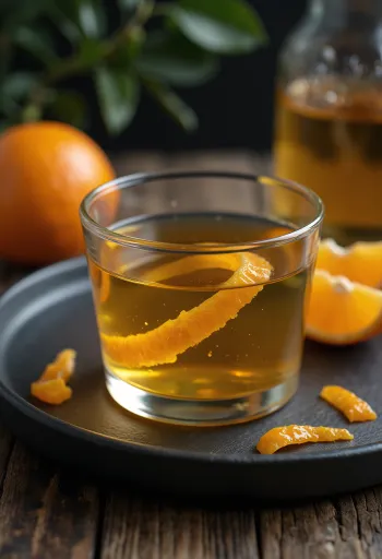 Orangenlikör in der Flasche serviert