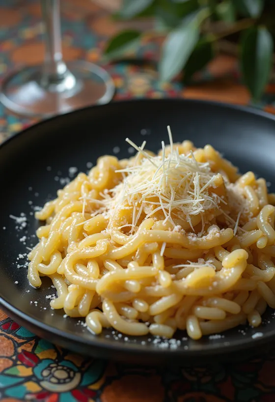Italienisches Risotto mit cremiger Konsistenz, garniert mit Käse und Gewürzen