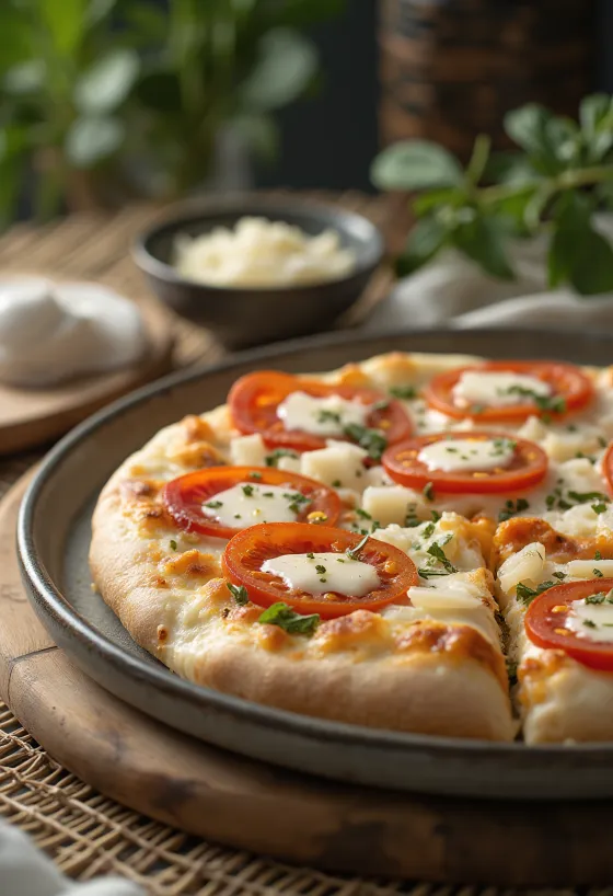 Pizza al Mascarpone mit Basilikum und Parmesan