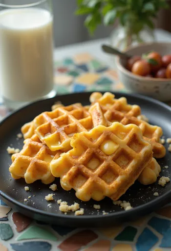 Frisch gebackene Käsewaffeln mit goldbrauner, knuspriger Oberfläche