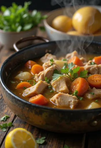 Sinigang-Eintopf mit Gemüse und Fleisch, serviert in einer Schüssel