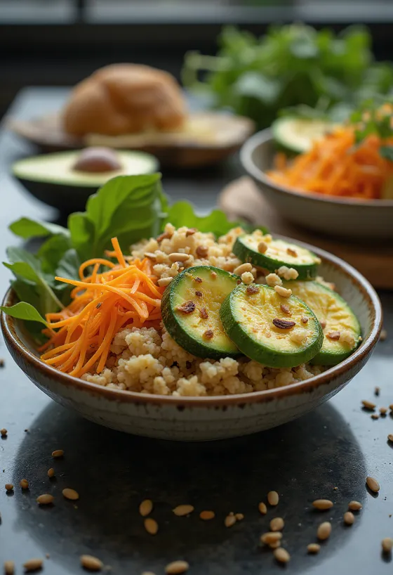 Servierte Avocado-Zucchini-Buddha-Bowl