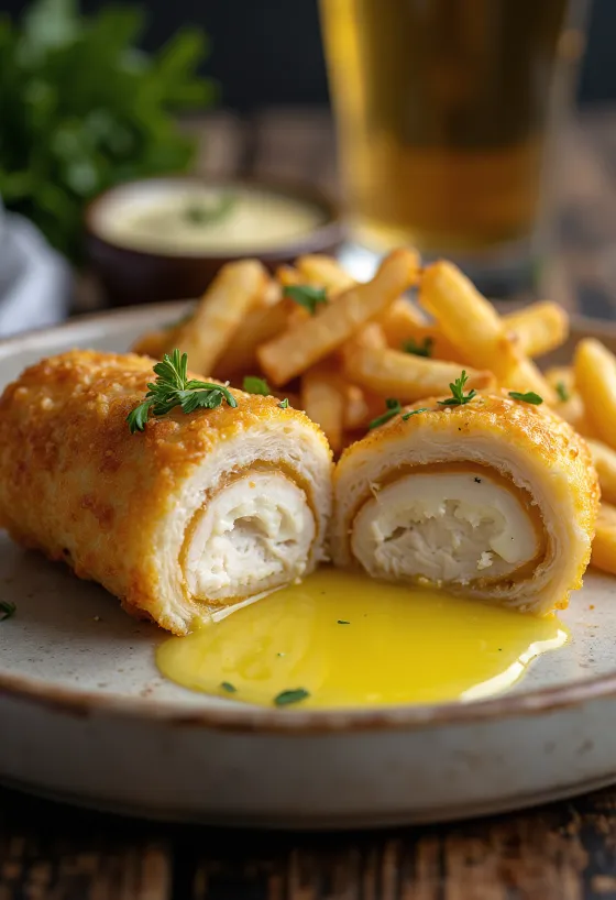 Goldbraun gebackenes Chicken Kiev