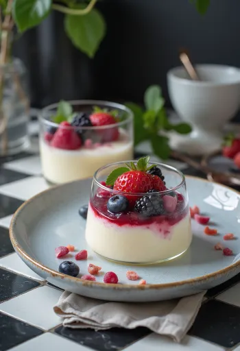 Laktosefreie Panna Cotta serviert