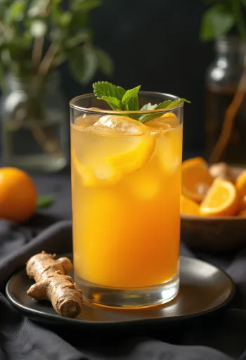 Frisch servierter Orangensaft mit Ingwer