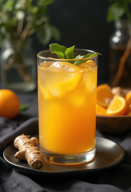 Frisch servierter Orangensaft mit Ingwer