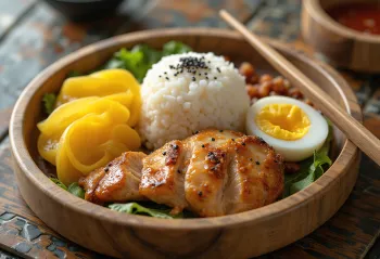 Bento-Box mit Takuan, serviert mit eingelegtem Ingwer