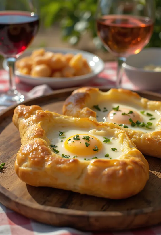 Khachapuri mit Ei, frisch serviert
